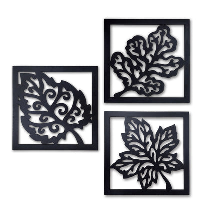 Wooden 3 Pieces Square Tree Leaf Wall Art Panel Frame