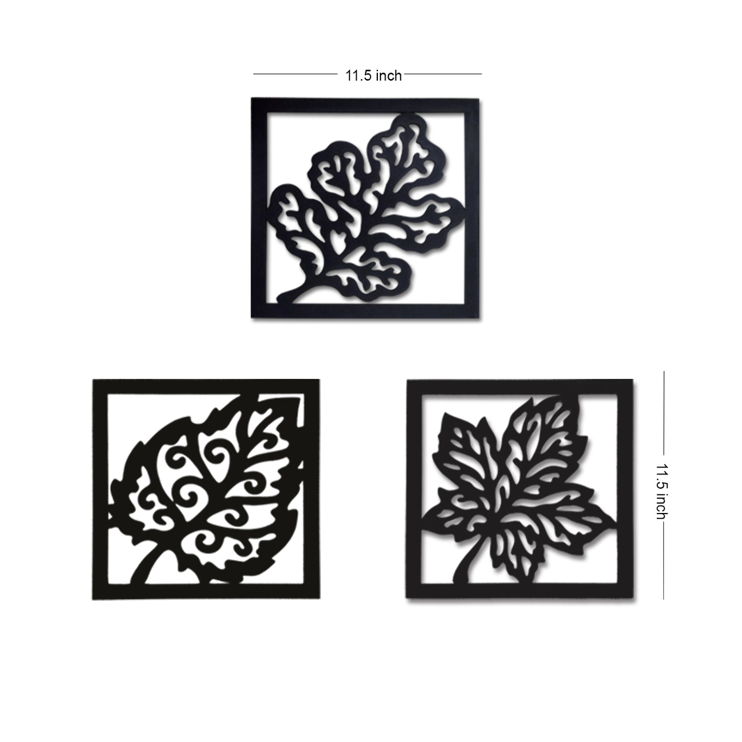 Wooden 3 Pieces Square Tree Leaf Wall Art Panel Frame