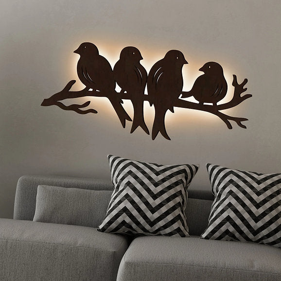 Birds on Branch Wooden Backlit Wall Decor with Light