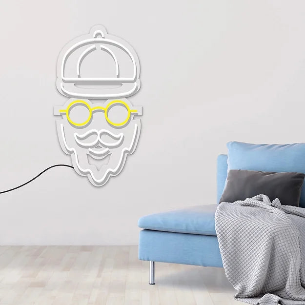 Beard Hipster with Glass Neon Sign Led Light