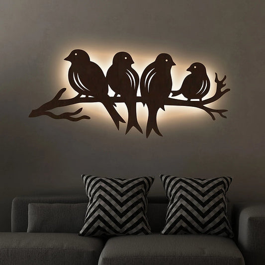 Birds on Branch Wooden Backlit Wall Decor with Light