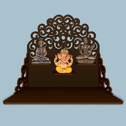 Classic Pattern Designer Wall Hanging Wooden Temple/ Pooja Mandir Design with Shelf, Brown Color