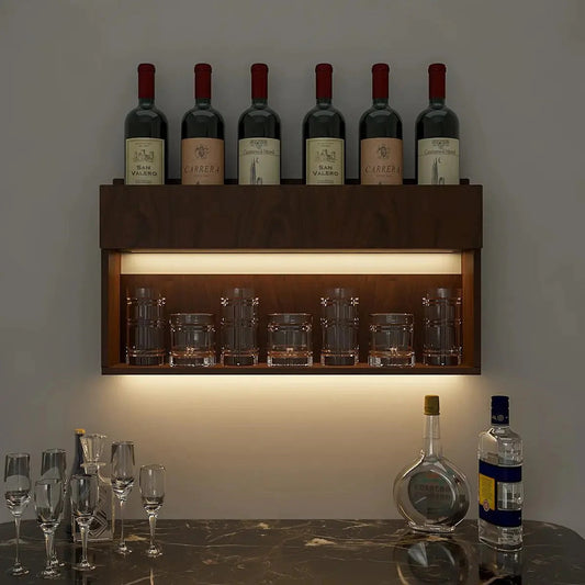 Designer Modish Look Backlit MDF Mini Bar Shelf in Walnut Finish