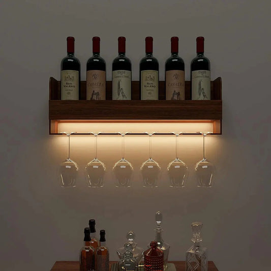 Modern Wooden Backlit MDF Bar Mini Bar Shelf Cabinet in Walnut Finish