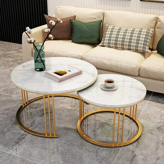 Modern Classic Designer Tethered Iron Stand Coffee Table Set of 2