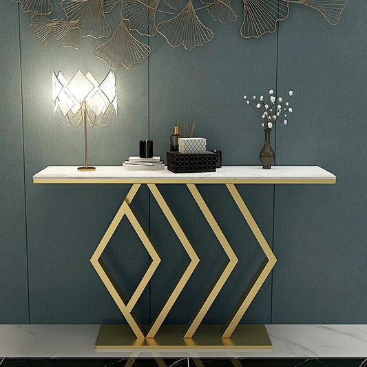 Classic Design Golden Console Table in Geometric Pattern