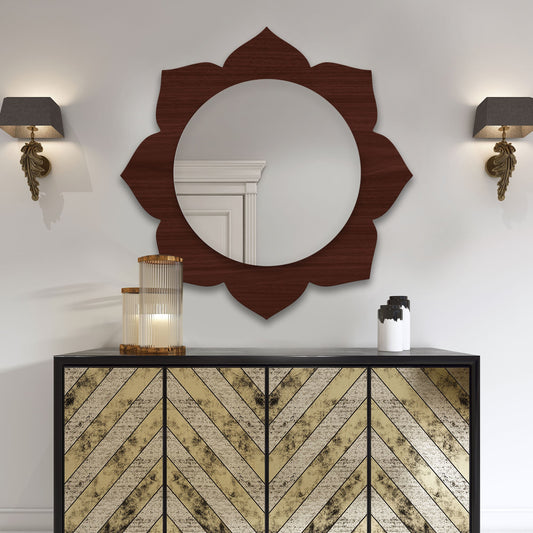 Beautiful Flower Shaped Designer Wooden Wall Mirror