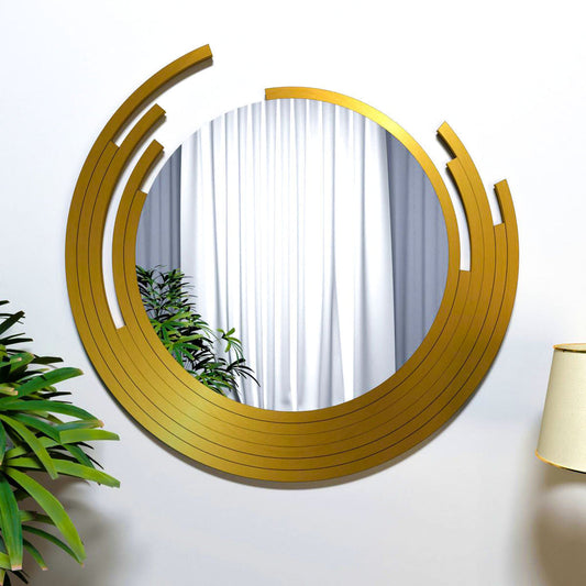 Beautiful Decorative Wooden Wall Mirror Rounded Shape with Golden Finish Frame