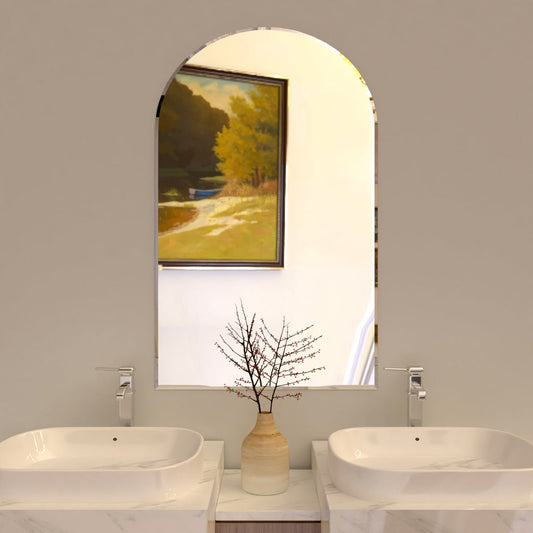 Scandinavian Frameless Arched Shaped Beveled Bathroom Wall Mirror