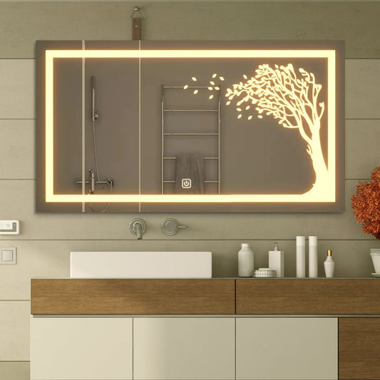 Beautiful Autumn Tree LED Rectangular Shape Bathroom Mirror