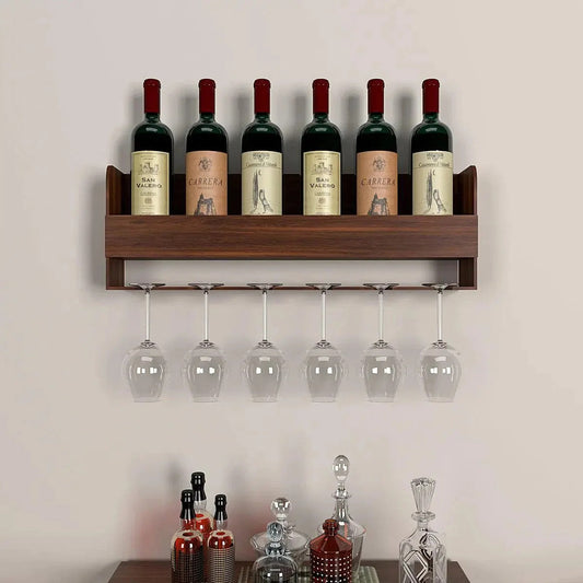 Premium Engineered Wood Backlit Design Mini Bar Shelf in Walnut Finish