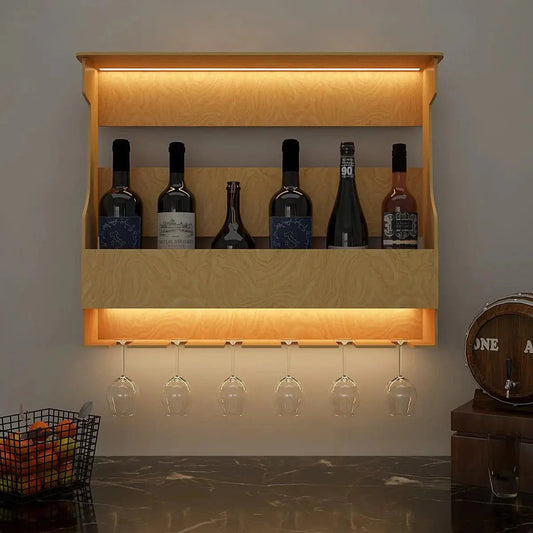 Premium High Quality Backlit Design Bar Wall Shelf / Mini Bar Shelf in Light Oak Finish