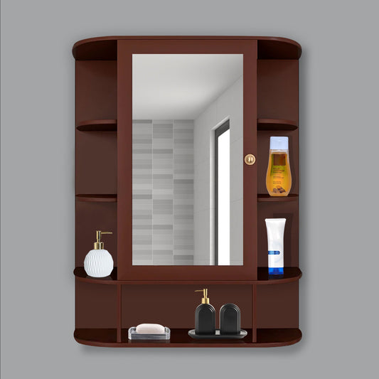 Spacious Decorative Wooden Bathroom Mirror Cabinet with 13 Shelves with Brown Finish