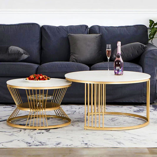 Classic Stylish Complementing Golden Coffee Table Set of 2