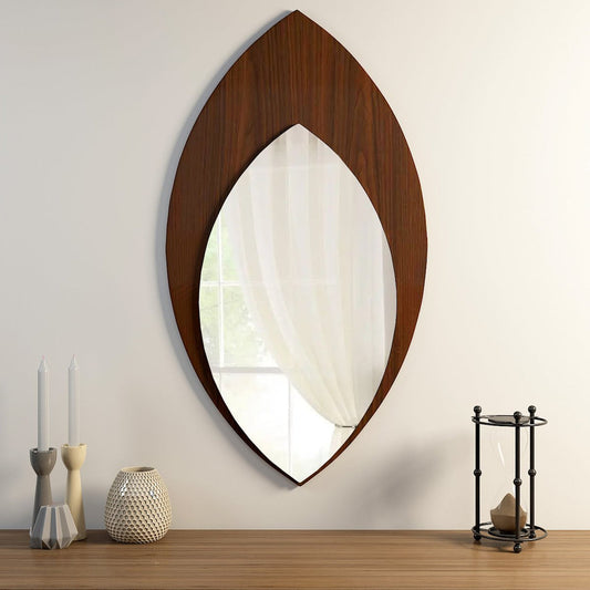 Modern Designer Leaf Shaped Decorative Wooden Wall Mirror