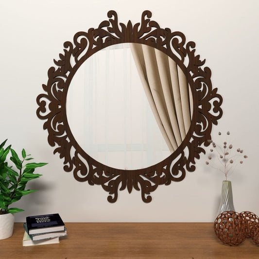 Motif Designer Art Modern Round Shape Mirror with Wooden Frame
