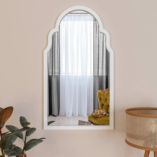 Premium Window European Unique Design Wooden Decorative Wall Mirror ( White/Brown Finish )