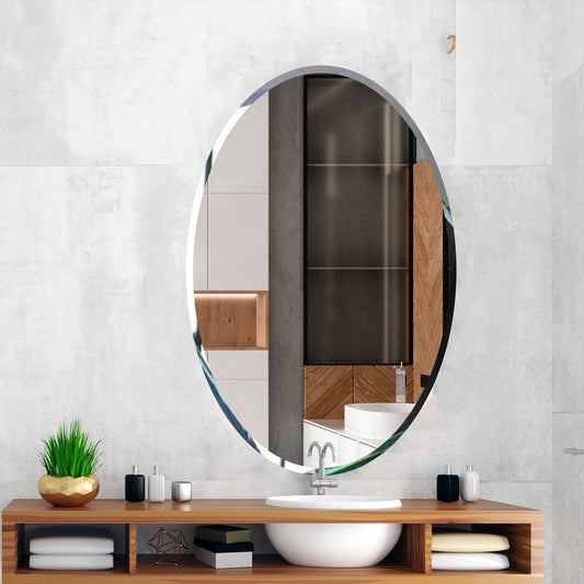 Artistic Scandinavian Frame less Beveled Oval Shaped Wall Mirror