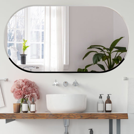 Artistic Scandinavian Frameless Beveled Capsule Shaped Bathroom Mirror
