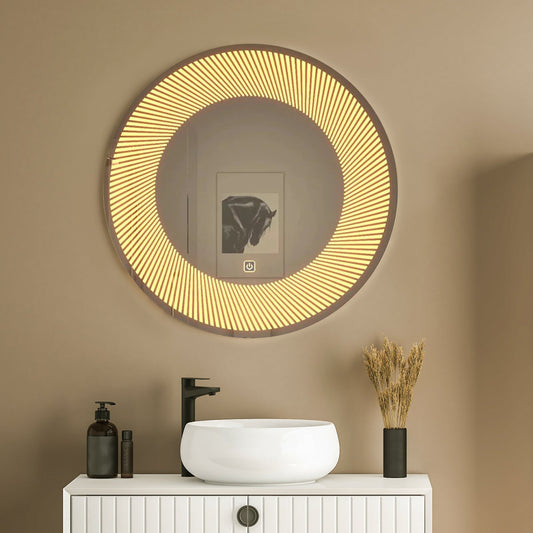 Modern Design Semi-Spiral Round LED Bathroom Wall Mirror
