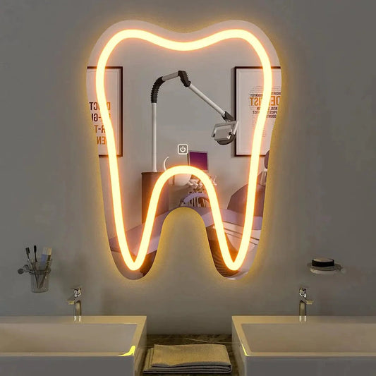 Artistic Tooth Shaped Decorative LED Mirror for Dentist Office