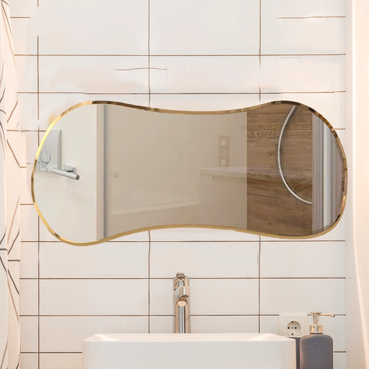 Scandinavian Frameless Beveled Asymmetrical Shape Bathroom Wall Mirror