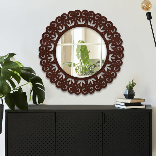 Unique Creation Art Rounded Shape Design Wood Wall Mirror